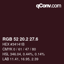カラーコード: RGB 52 20.2 27.6 | qconv.com