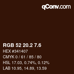 カラーコード: RGB 52 20.2 7.6 | qconv.com