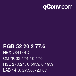 カラーコード: RGB 52 20.2 77.6 | qconv.com