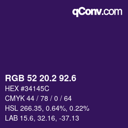 カラーコード: RGB 52 20.2 92.6 | qconv.com