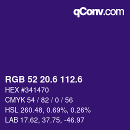 カラーコード: RGB 52 20.6 112.6 | qconv.com
