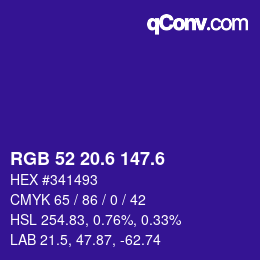 カラーコード: RGB 52 20.6 147.6 | qconv.com