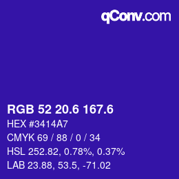 カラーコード: RGB 52 20.6 167.6 | qconv.com