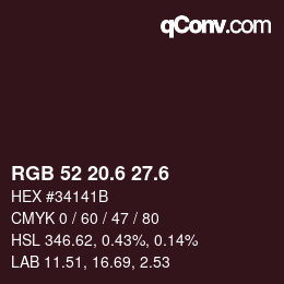 カラーコード: RGB 52 20.6 27.6 | qconv.com