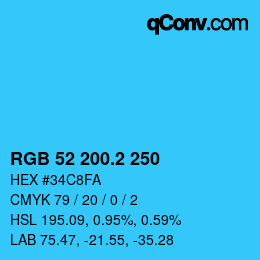 カラーコード: RGB 52 200.2 250 | qconv.com