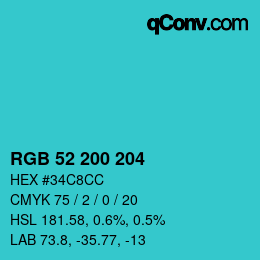 颜色代码: RGB 52 200 204 | qconv.com