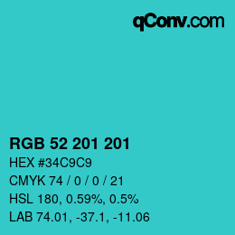 Color code: RGB 52 201 201 | qconv.com