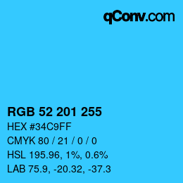 颜色代码: RGB 52 201 255 | qconv.com