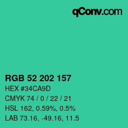カラーコード: RGB 52 202 157 | qconv.com