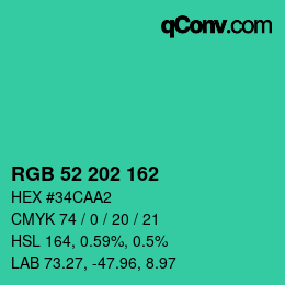 Color code: RGB 52 202 162 | qconv.com