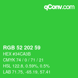 Color code: RGB 52 202 59 | qconv.com