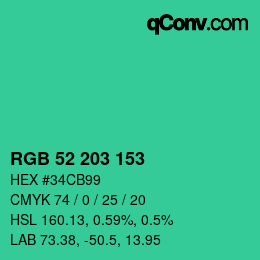 Color code: RGB 52 203 153 | qconv.com