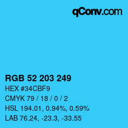 颜色代码: RGB 52 203 249 | qconv.com