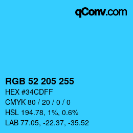 Color code: RGB 52 205 255 | qconv.com