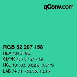 カラーコード: RGB 52 207 158 | qconv.com