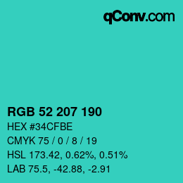 カラーコード: RGB 52 207 190 | qconv.com