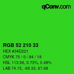 Color code: RGB 52 210 33 | qconv.com