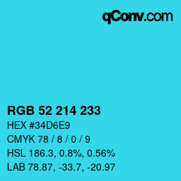 颜色代码: RGB 52 214 233 | qconv.com