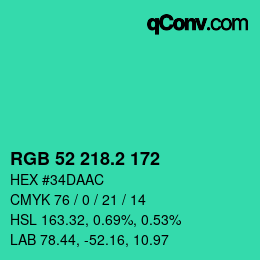 カラーコード: RGB 52 218.2 172 | qconv.com