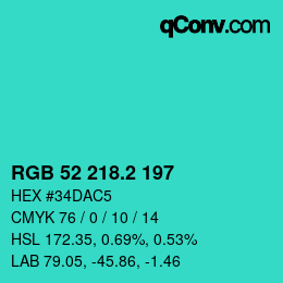 カラーコード: RGB 52 218.2 197 | qconv.com