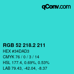 カラーコード: RGB 52 218.2 211 | qconv.com
