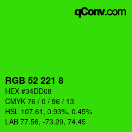 颜色代码: RGB 52 221 8 | qconv.com