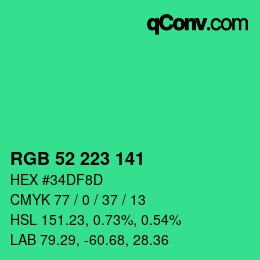 Color code: RGB 52 223 141 | qconv.com