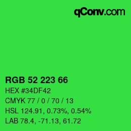 Color code: RGB 52 223 66 | qconv.com