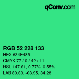 Color code: RGB 52 228 133 | qconv.com