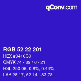 Color code: RGB 52 22 201 | qconv.com