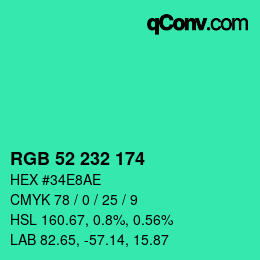 Color code: RGB 52 232 174 | qconv.com