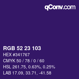 Color code: RGB 52 23 103 | qconv.com
