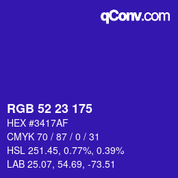 颜色代码: RGB 52 23 175 | qconv.com