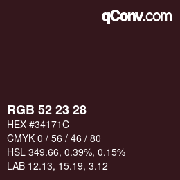 Color code: RGB 52 23 28 | qconv.com