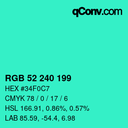 Color code: RGB 52 240 199 | qconv.com