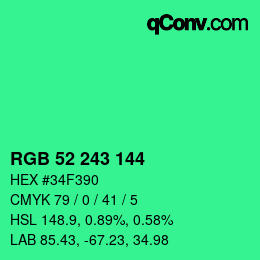 Color code: RGB 52 243 144 | qconv.com