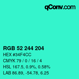 Color code: RGB 52 244 204 | qconv.com