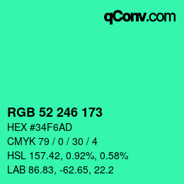 Color code: RGB 52 246 173 | qconv.com