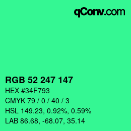 Color code: RGB 52 247 147 | qconv.com