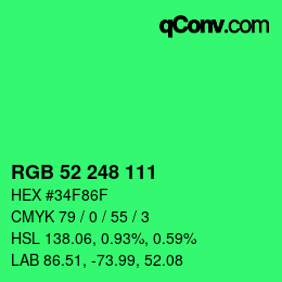 Farbcode: RGB 52 248 111 | qconv.com