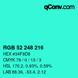 カラーコード: RGB 52 248 216 | qconv.com