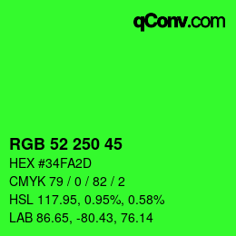Color code: RGB 52 250 45 | qconv.com