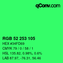 Color code: RGB 52 253 105 | qconv.com