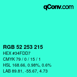 カラーコード: RGB 52 253 215 | qconv.com