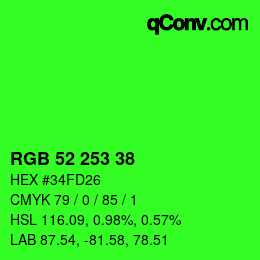 Color code: RGB 52 253 38 | qconv.com