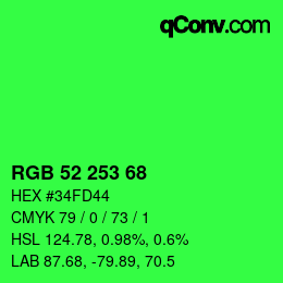 Color code: RGB 52 253 68 | qconv.com