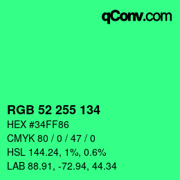 Color code: RGB 52 255 134 | qconv.com