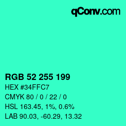 颜色代码: RGB 52 255 199 | qconv.com