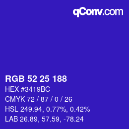 Color code: RGB 52 25 188 | qconv.com