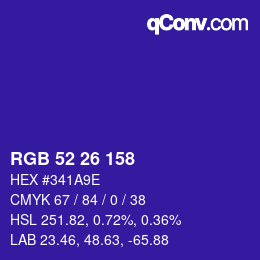 カラーコード: RGB 52 26 158 | qconv.com